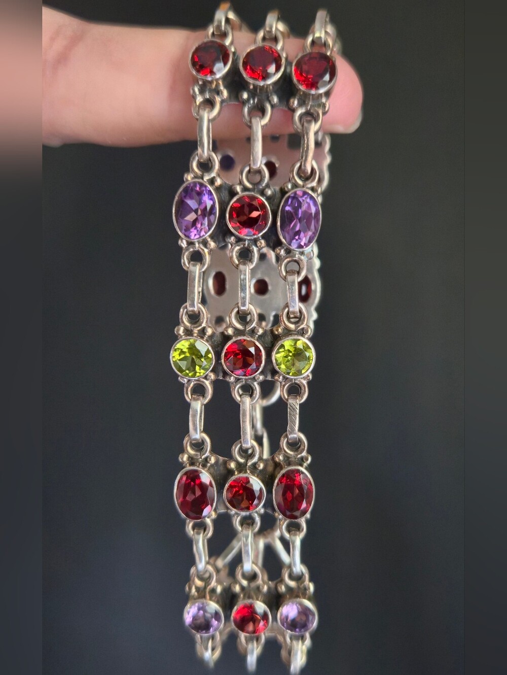 Nicky Butler 925 Sterling Silver Bracelet Garnet Amethyst Peridot Designer NB ❤️